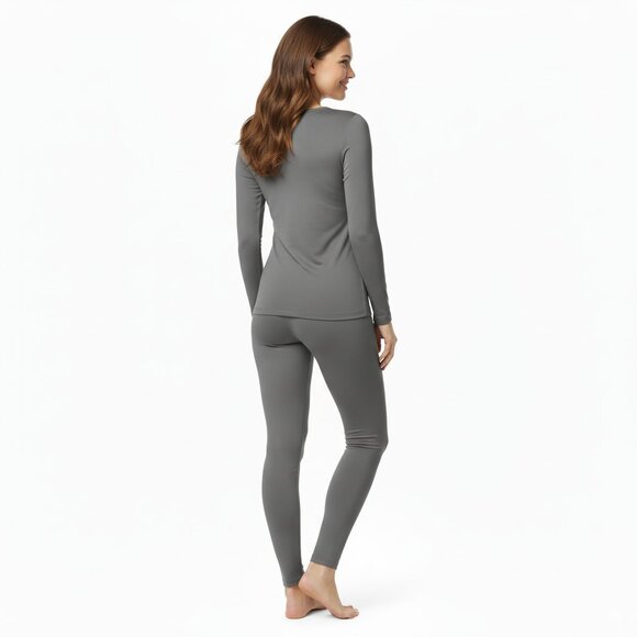 Women's Microfiber Fleece Lined Thermals 2-pc Set, Gray - Picture 2 of 3
